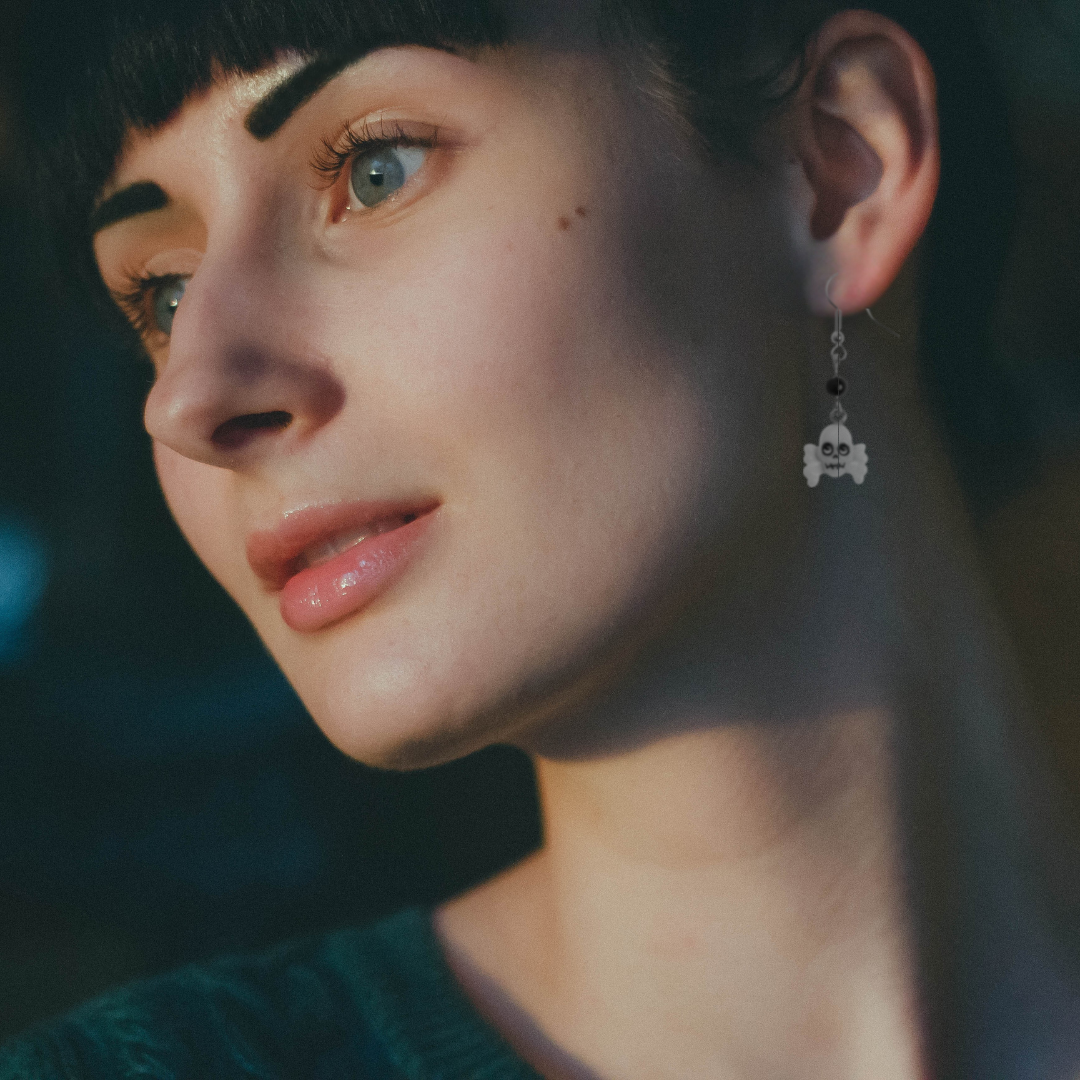 Sourpuss Skull & Crossbones Earrings | Gothic Drop Earrings Punk Rock Jewelry