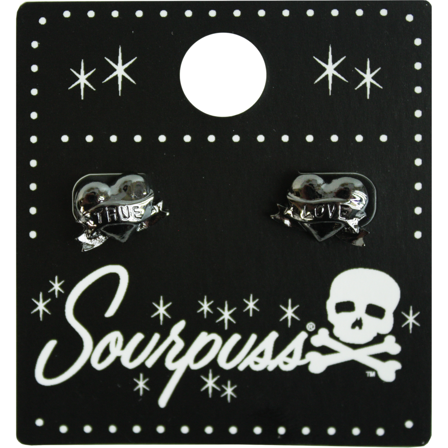 Sourpuss True Love Stud Earrings | Tattoo Heart Jewelry | Rockabilly Romantic Accessories