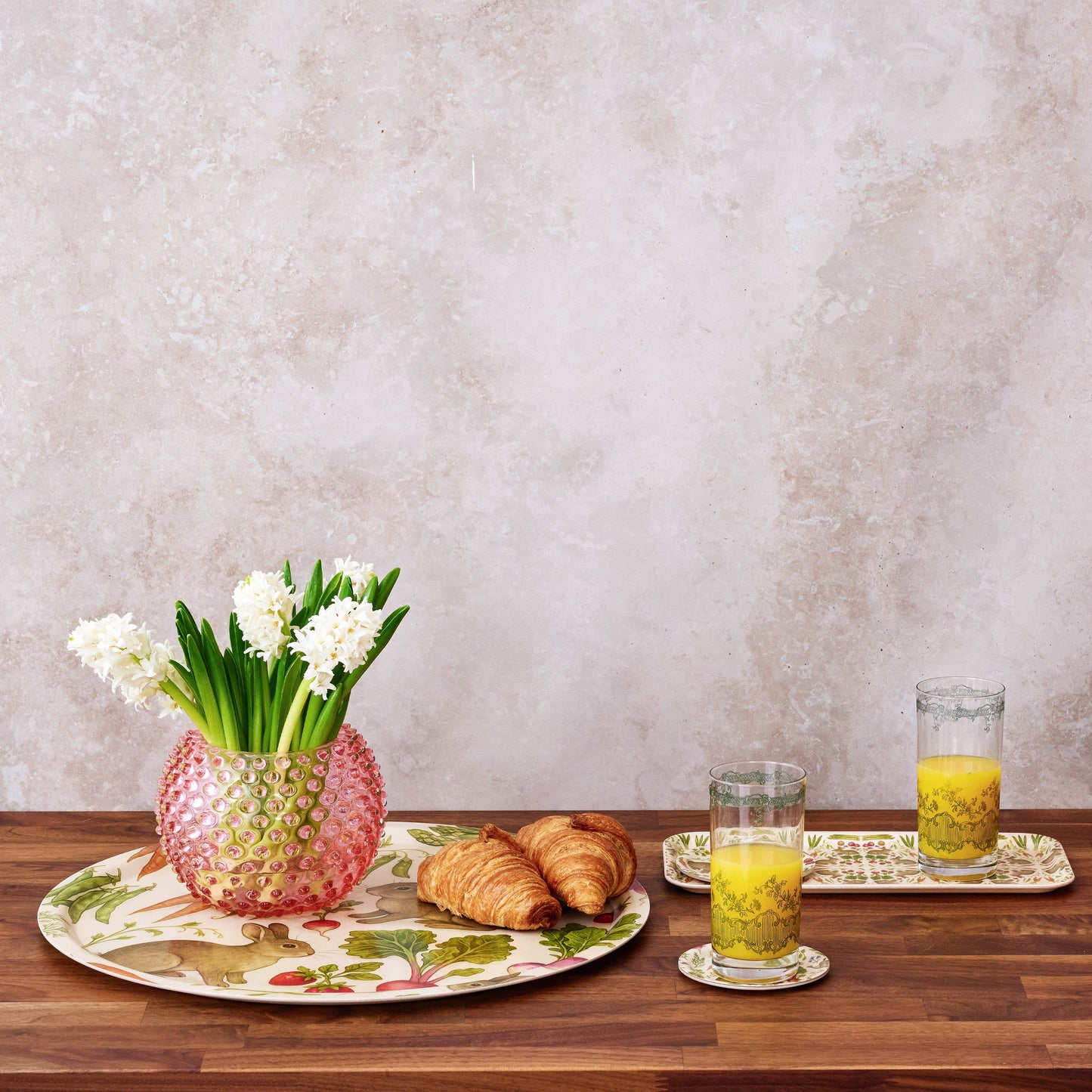 Spring Garden Decorative Birchwood Tray - Mini Round - Set of 2