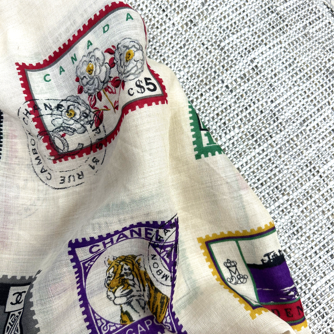 Stamps of the World Vintage Cashmere & Silk Scarf Coffee Run Keychain Bag