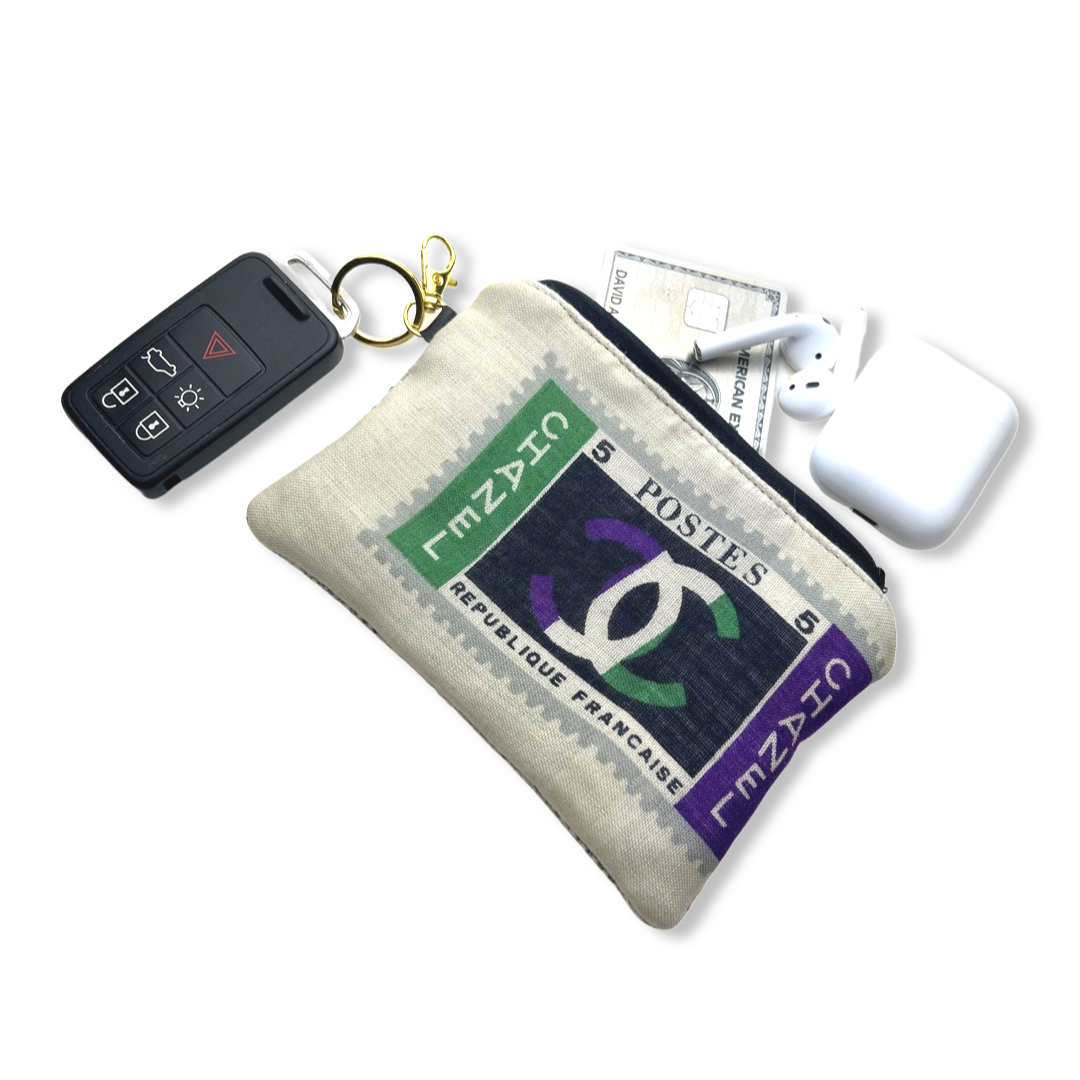 Stamps of the World Vintage Cashmere & Silk Scarf Coffee Run Keychain Bag