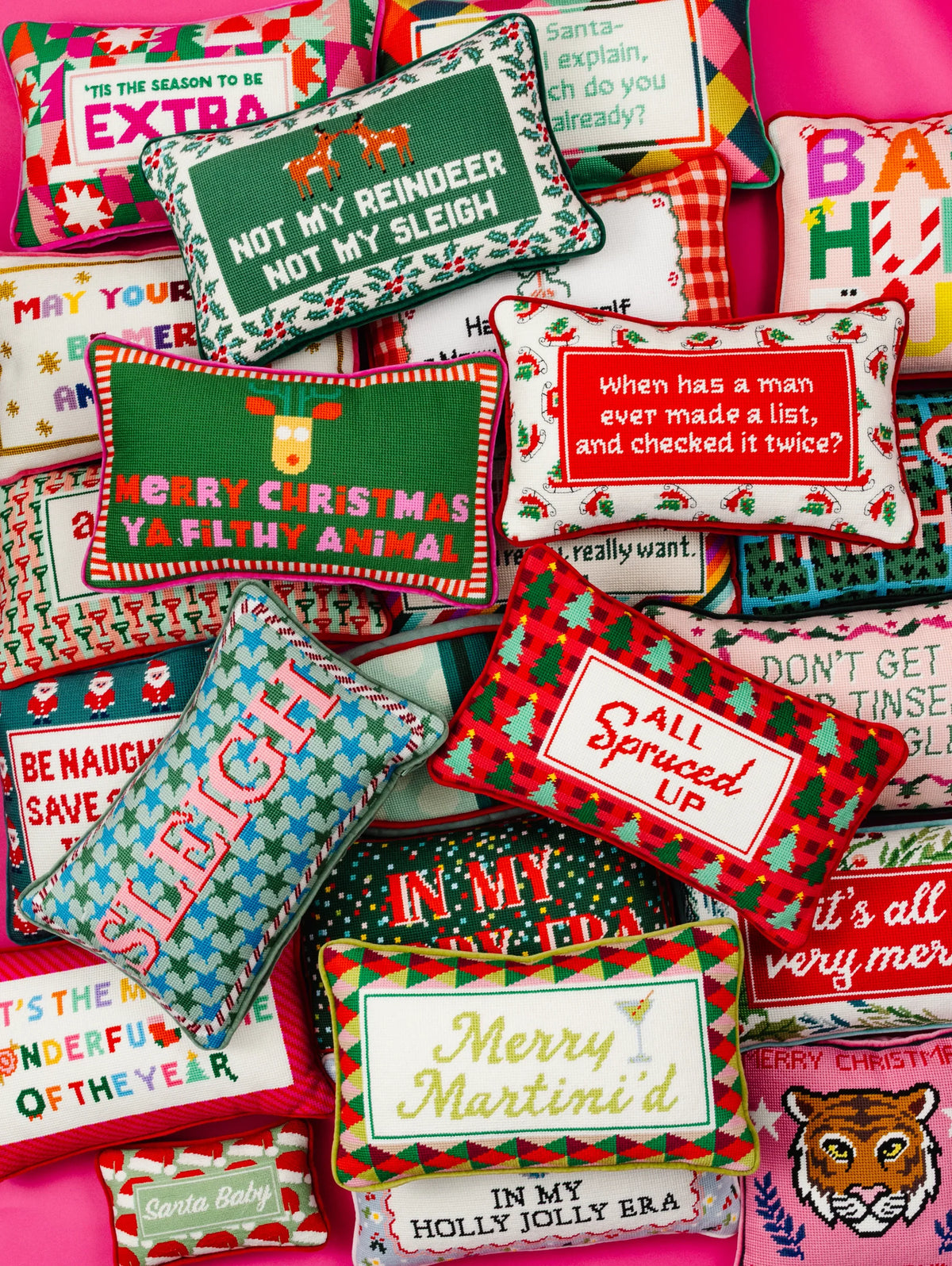 Merry Christmas Filthy Animal Needlepoint Pillow