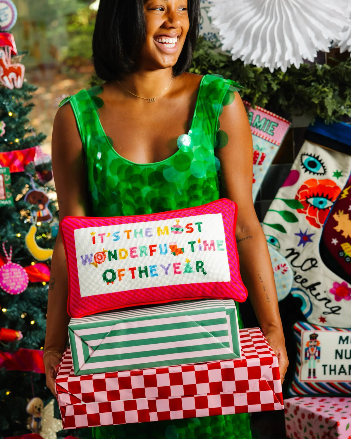 Most Wonderful Time Needlepoint Pillow