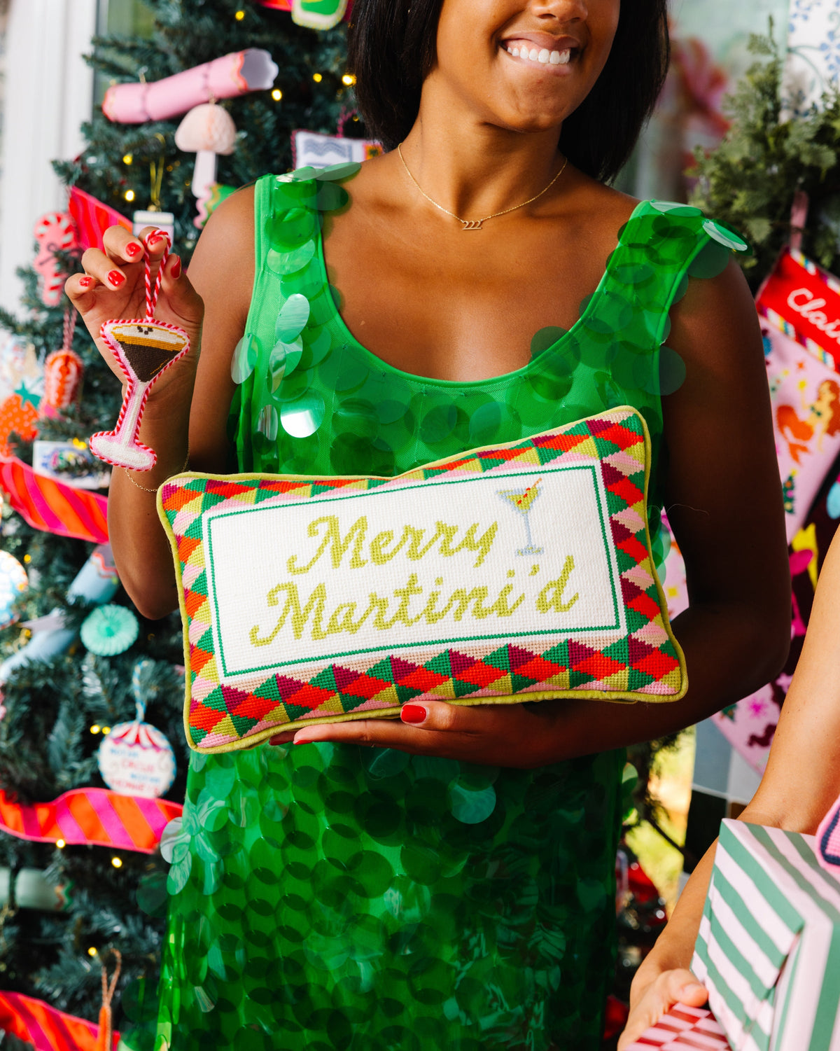 Merry Tini'd Needlepoint Pillow