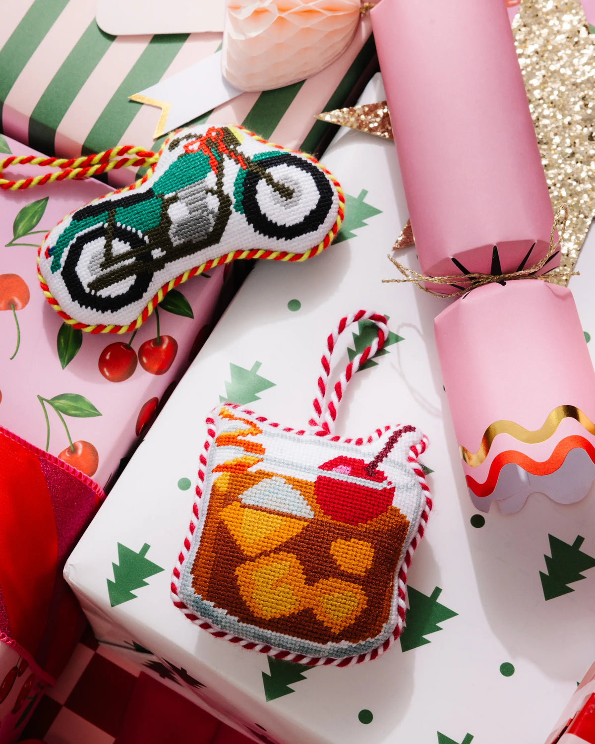 Needlepoint Icon Ornament - Motorcycle