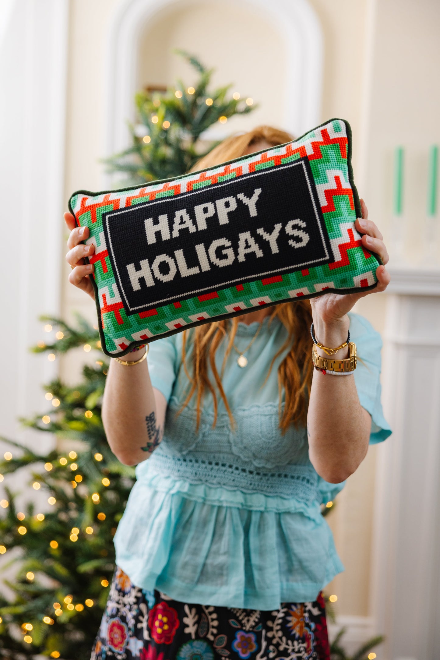 Happy Holigays Needlepoint Pillow - Osadia Concept Store