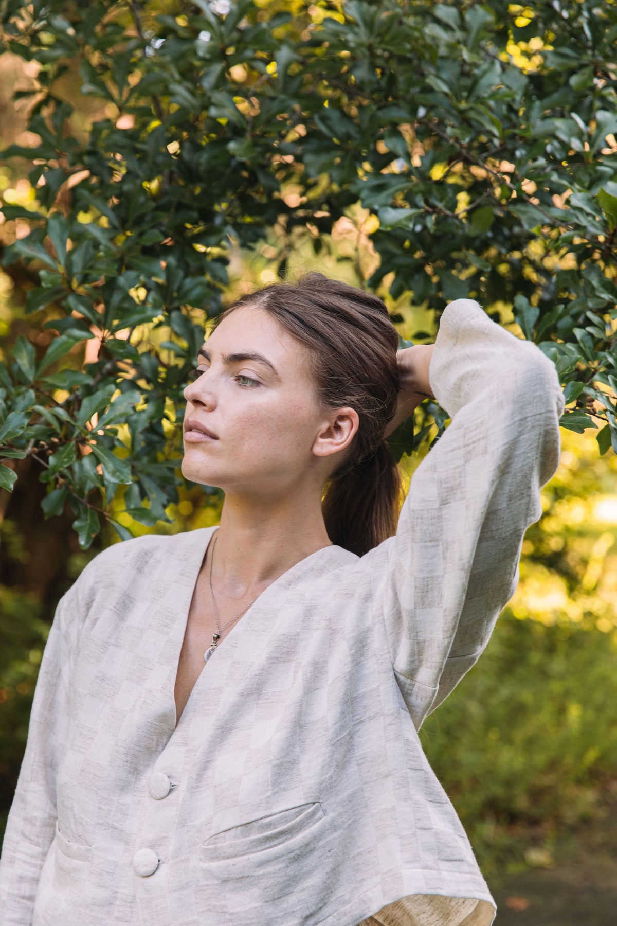 Artisan Handwoven Hemp Jacquard Vented Crop Blazer