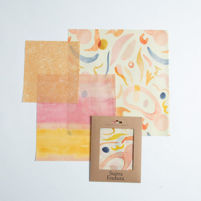 Beeswax Food Wrap In Sunset Print- 3 pack