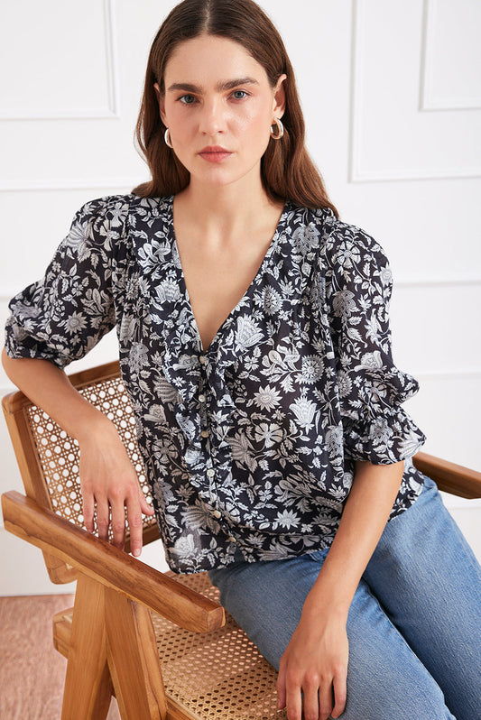 Chloe Shirt in Midnight Garden - Osadia Concept Store
