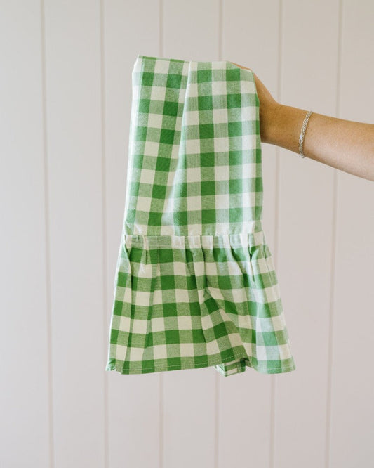 Moss Ruffled Gingham Dish Towel