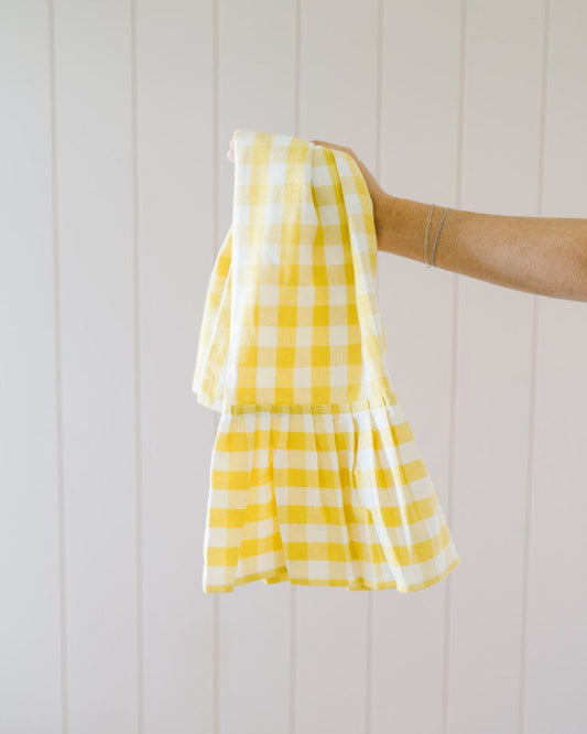 Yellow Gingham Ruffled Dish Towel