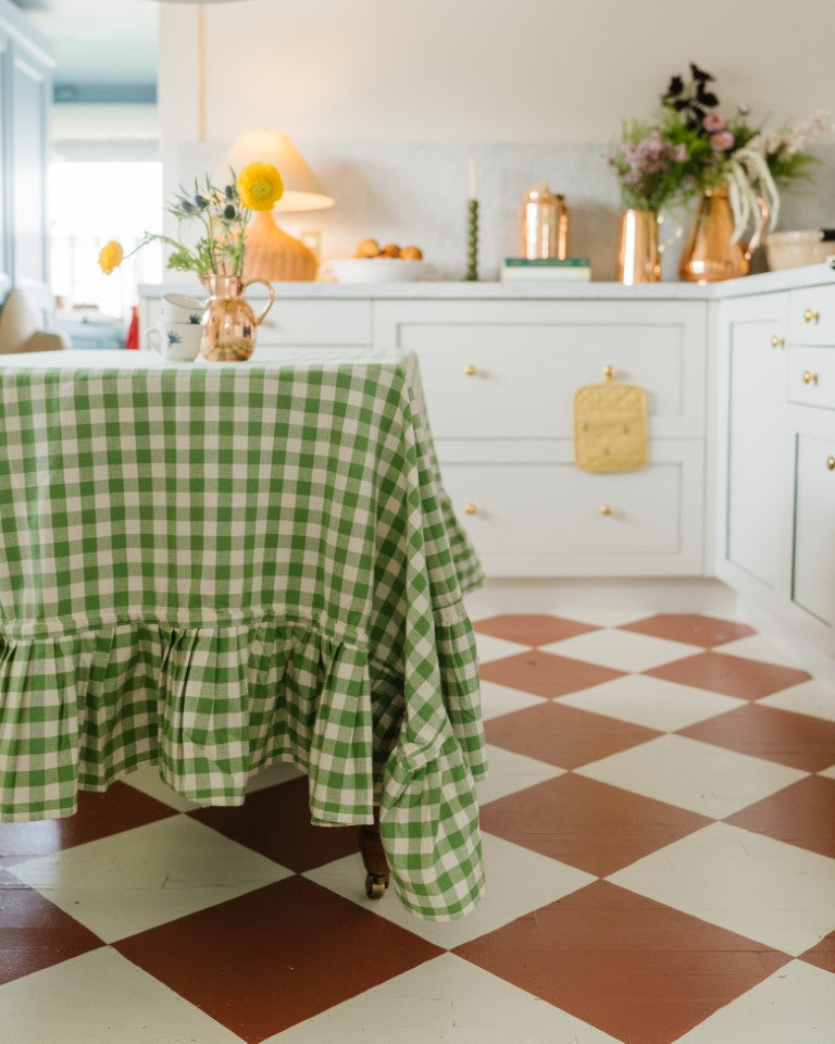 Moss Ruffled Gingham Tablecloth
