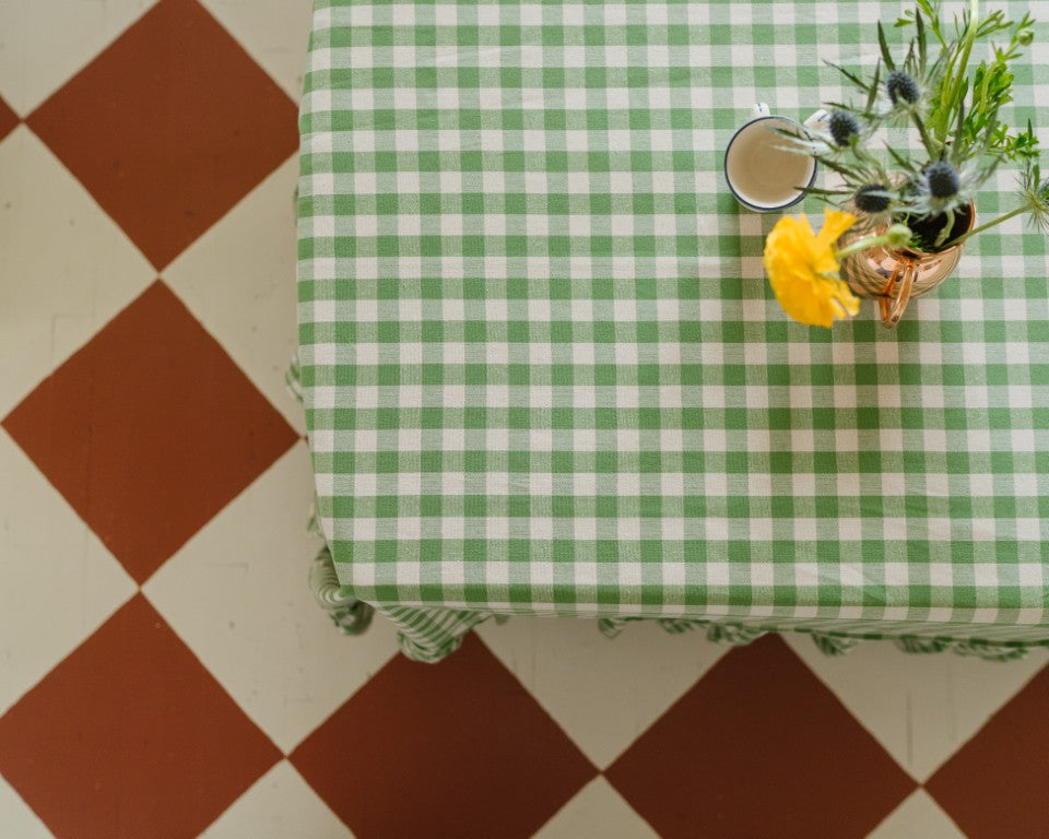 Moss Ruffled Gingham Tablecloth