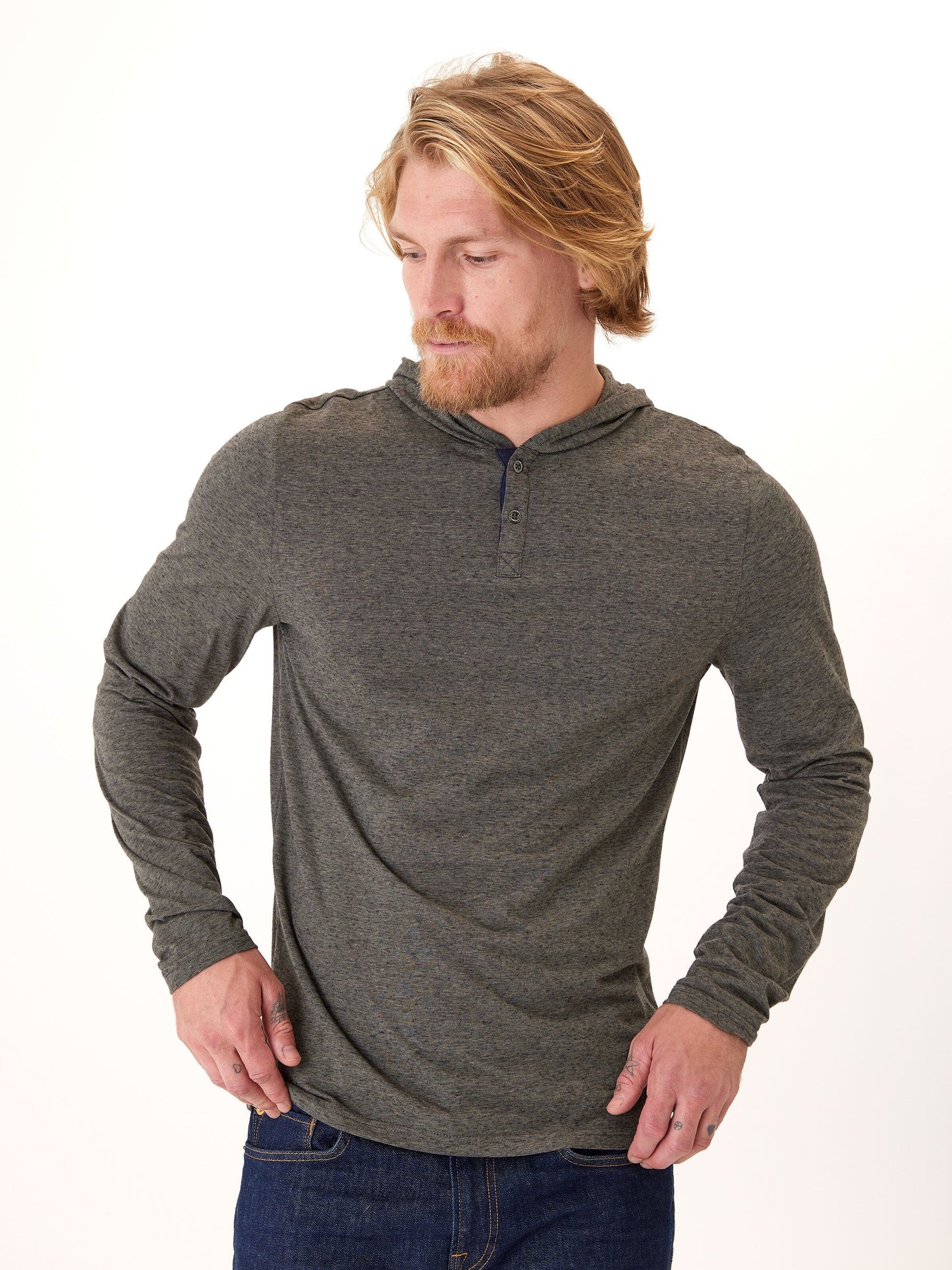 Black Fleck Triblend Henley Hoodie