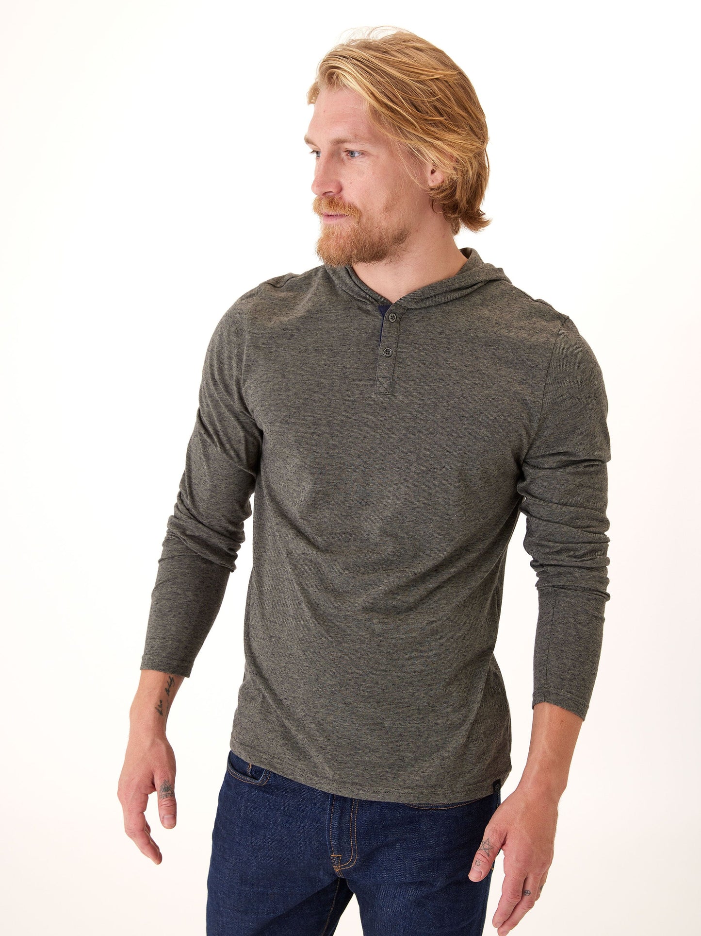Black Fleck Triblend Henley Hoodie
