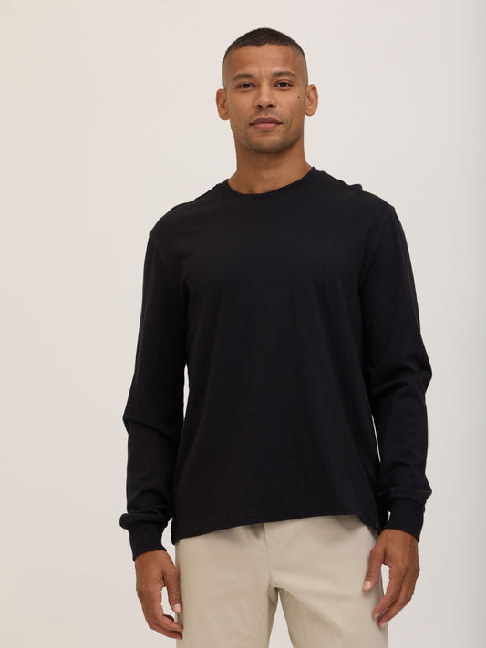Bowery Essential Cotton Jersey Relaxed Fit Long Sleeve Tee