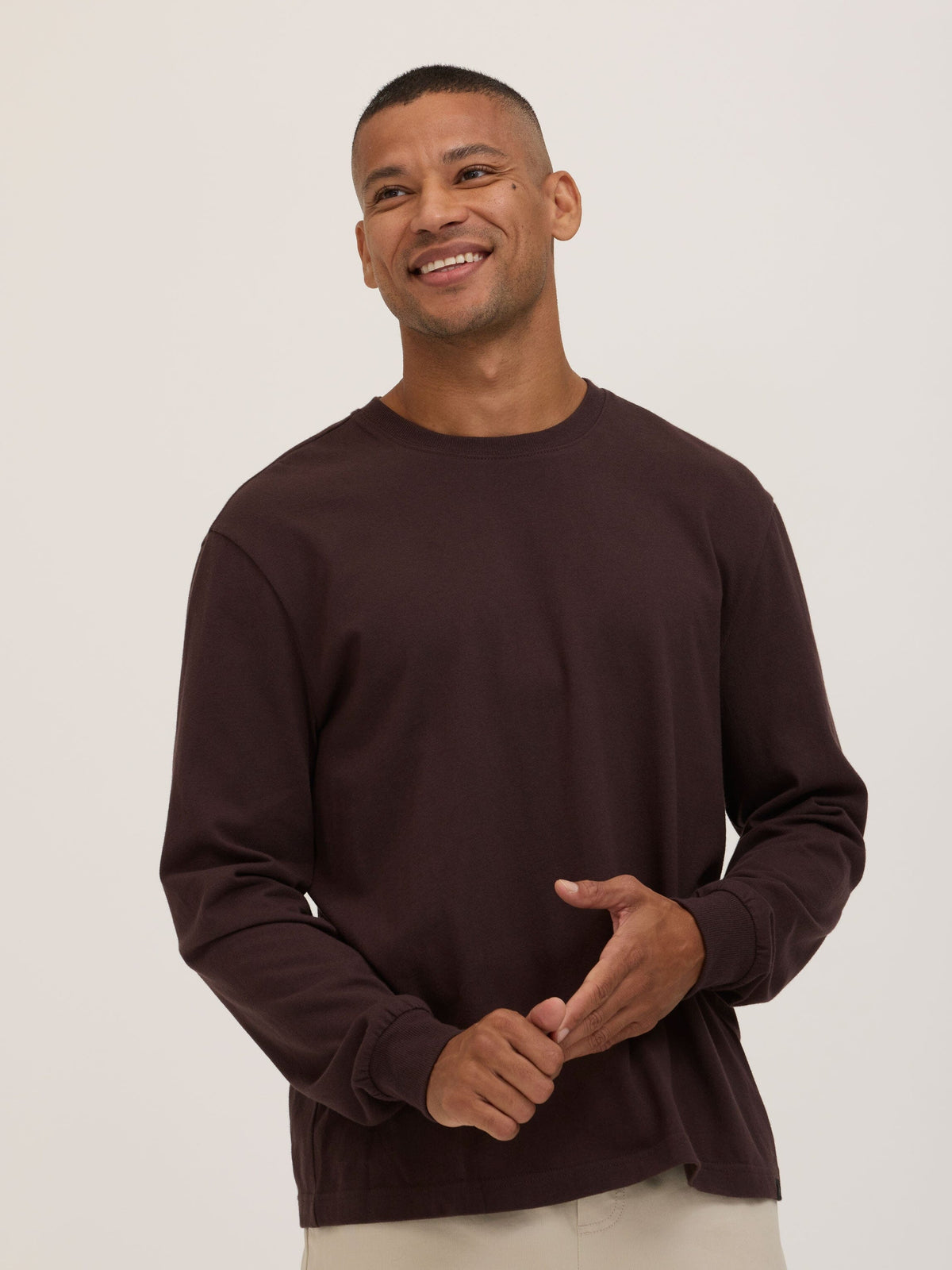 Bowery Essential Cotton Jersey Relaxed Fit Long Sleeve Tee