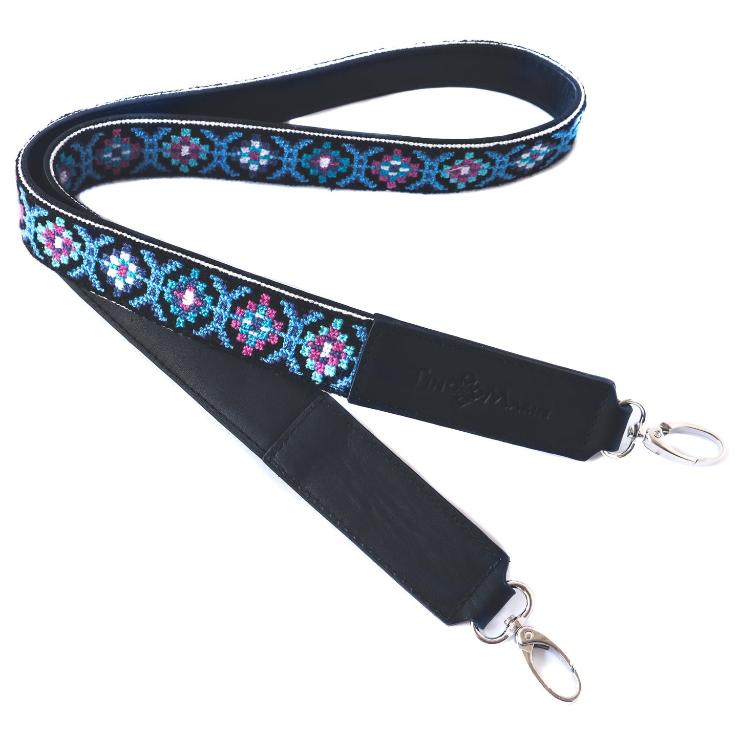 Mai Woven Bag Strap - Blue & Pink with Leather