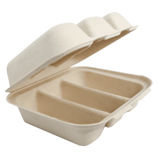 World Centric Fiber Taco Box 3-Compartment 8x7x3in Compostable (QTY 300), SKU TO-SC-T3-LFS