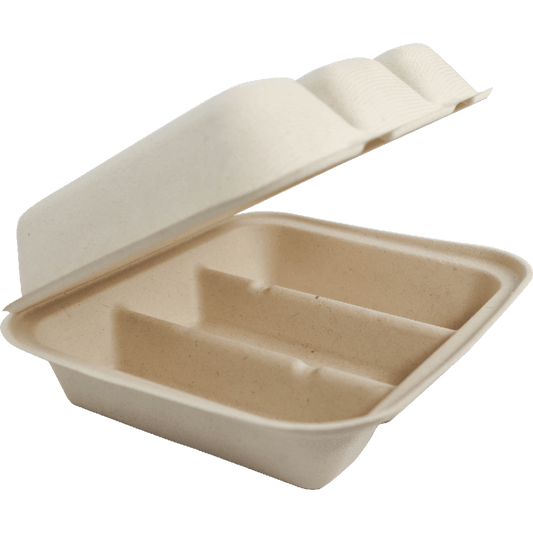 World Centric 3-Compartment Fiber Taco Box, 9 x 8 x 3 in (QTY 300), SKU TO-SC-T39-LFS