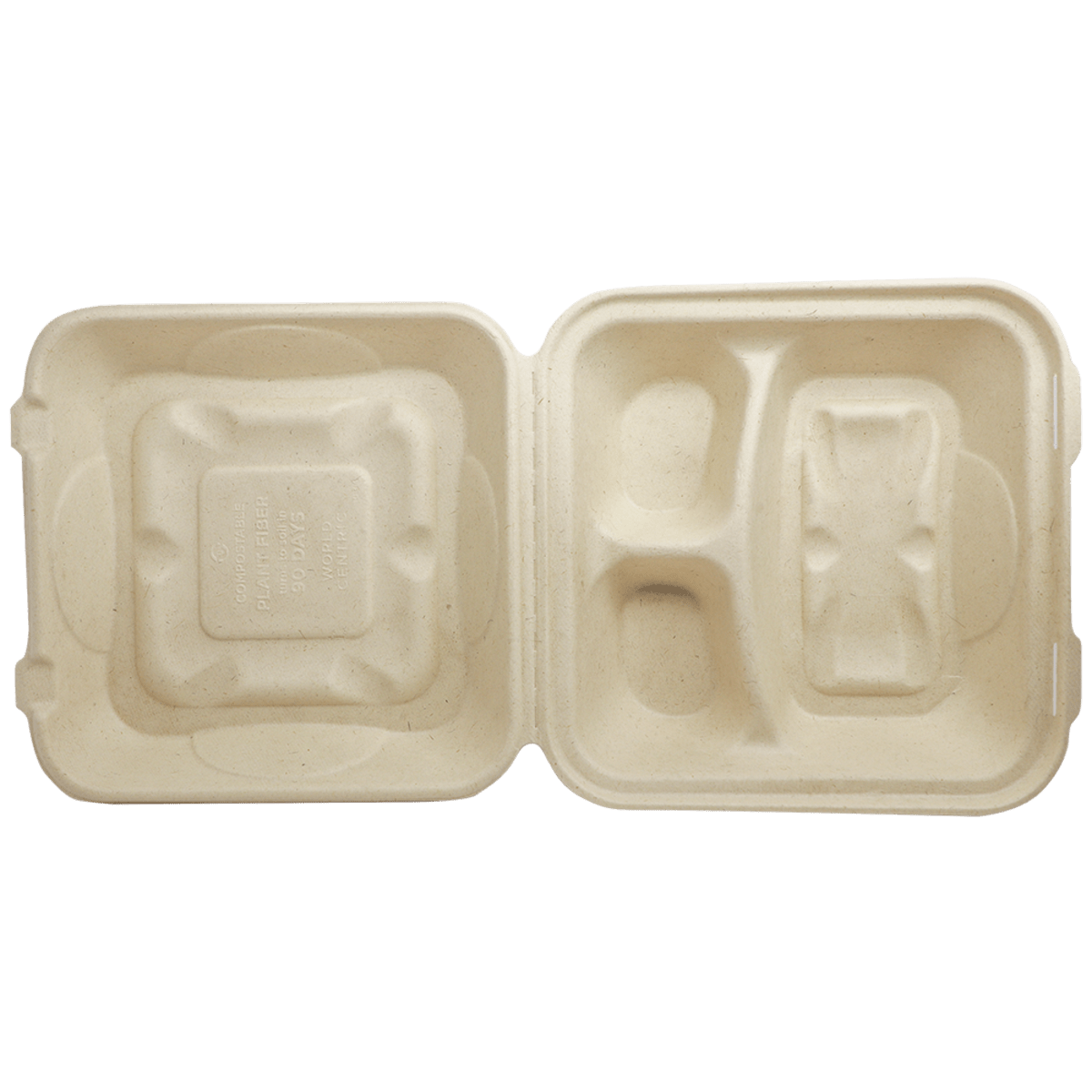 World Centric 9x9x3" Fiber Clamshell, 3-Compt PLA Lined (QTY:300)