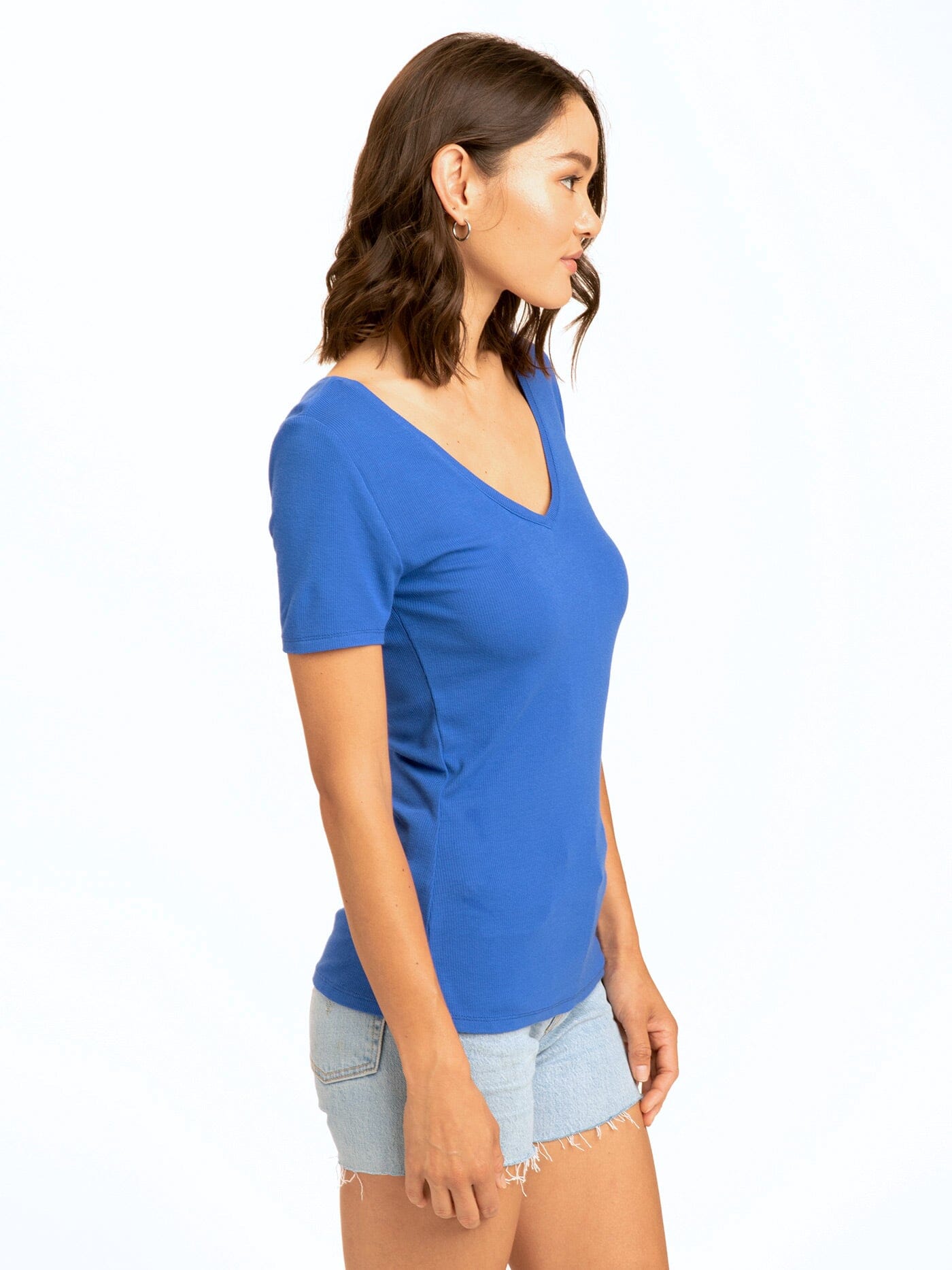 Darina Feather Rib Double V-Neck Top
