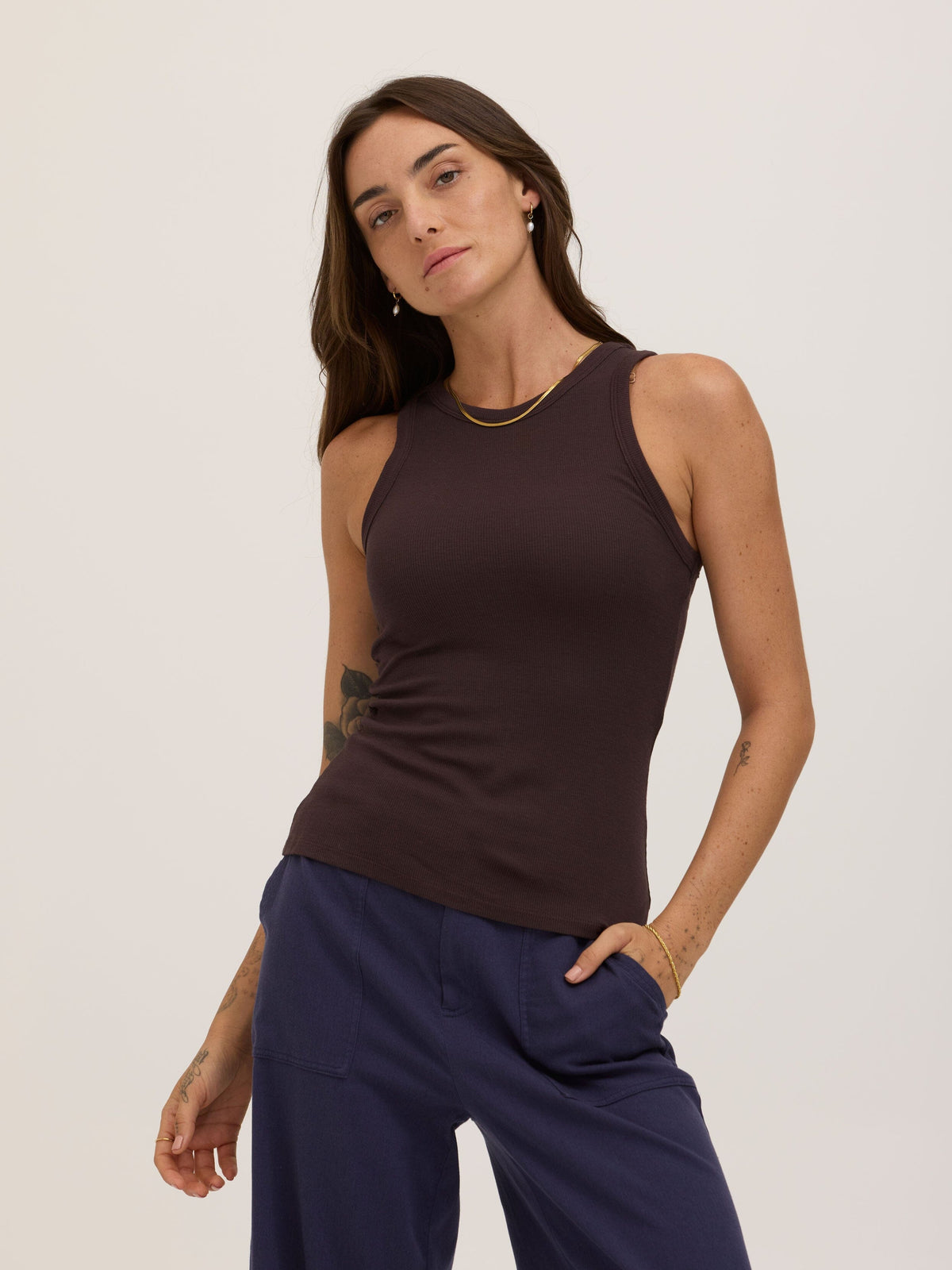 Bailey Feather Rib High Neck Tank