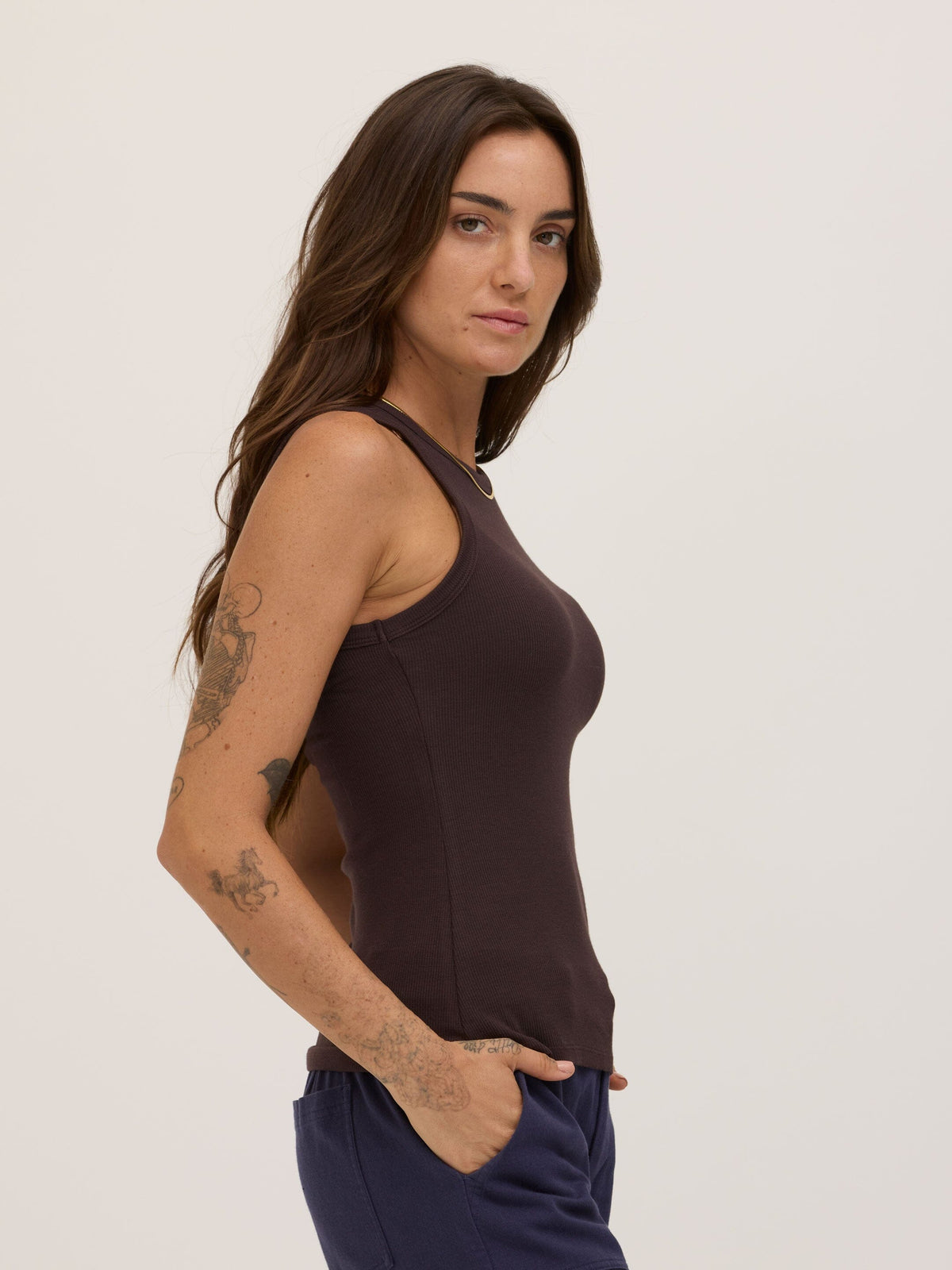 Bailey Feather Rib High Neck Tank
