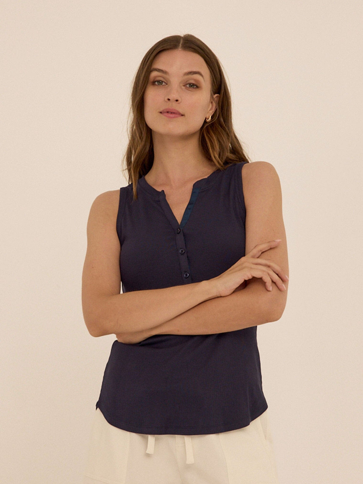 Akia Feather Rib Henley Tank