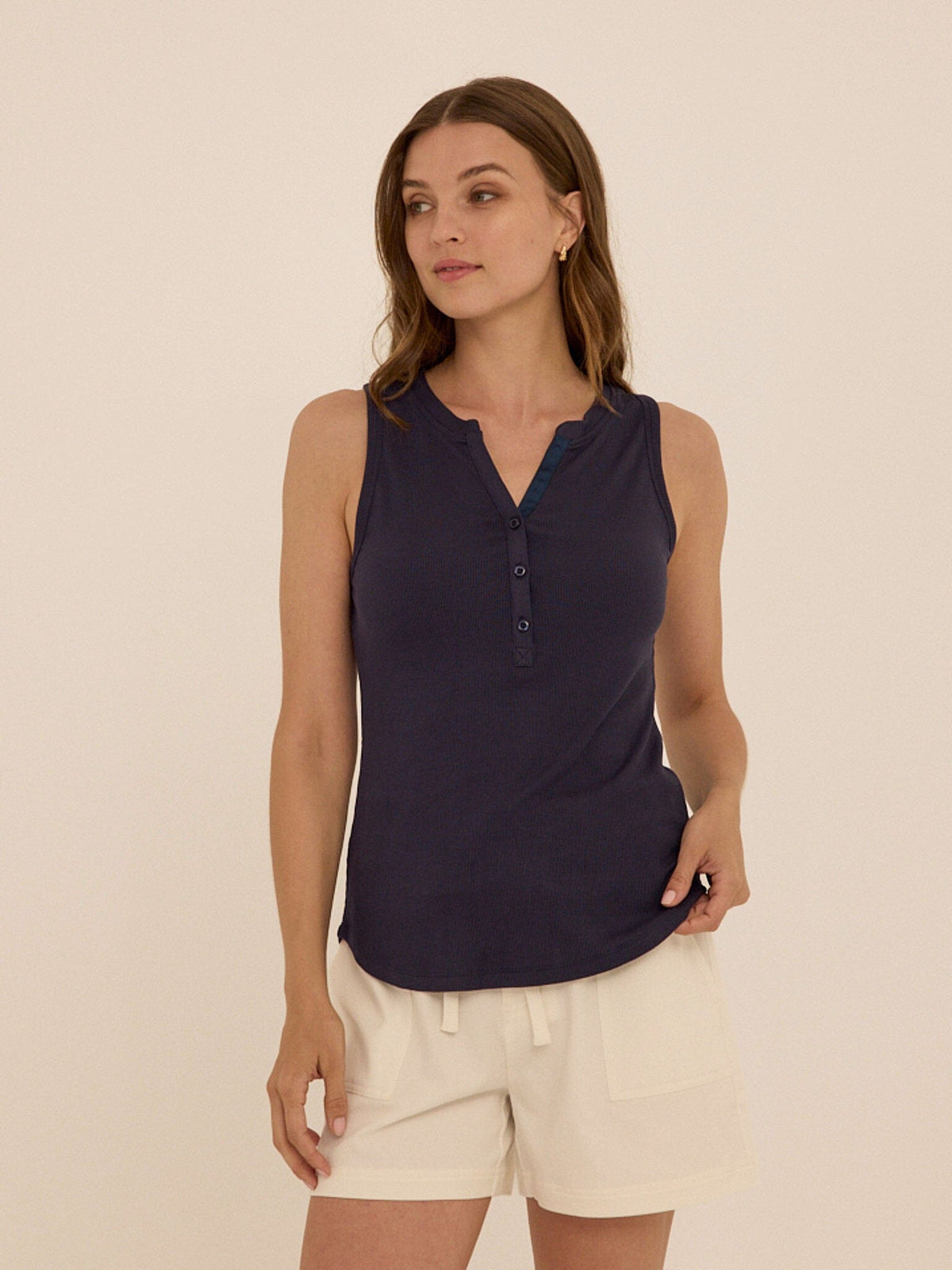 Akia Feather Rib Henley Tank