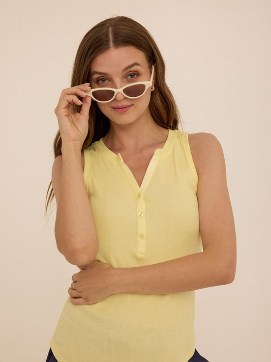 Akia Feather Rib Henley Tank