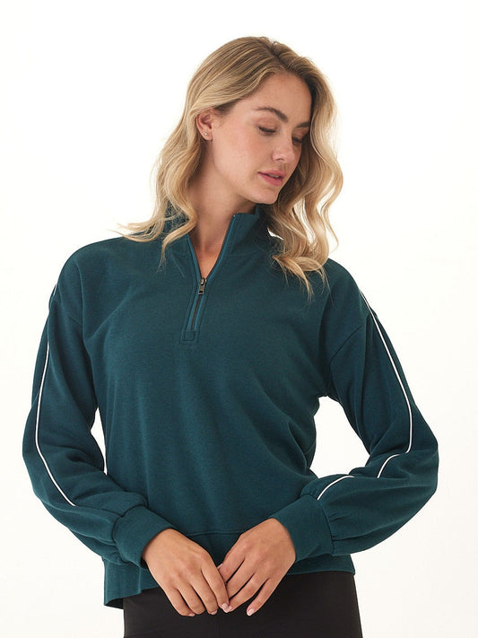 Constance Triblend Fleece Piping Detail Half Zip Pullover
