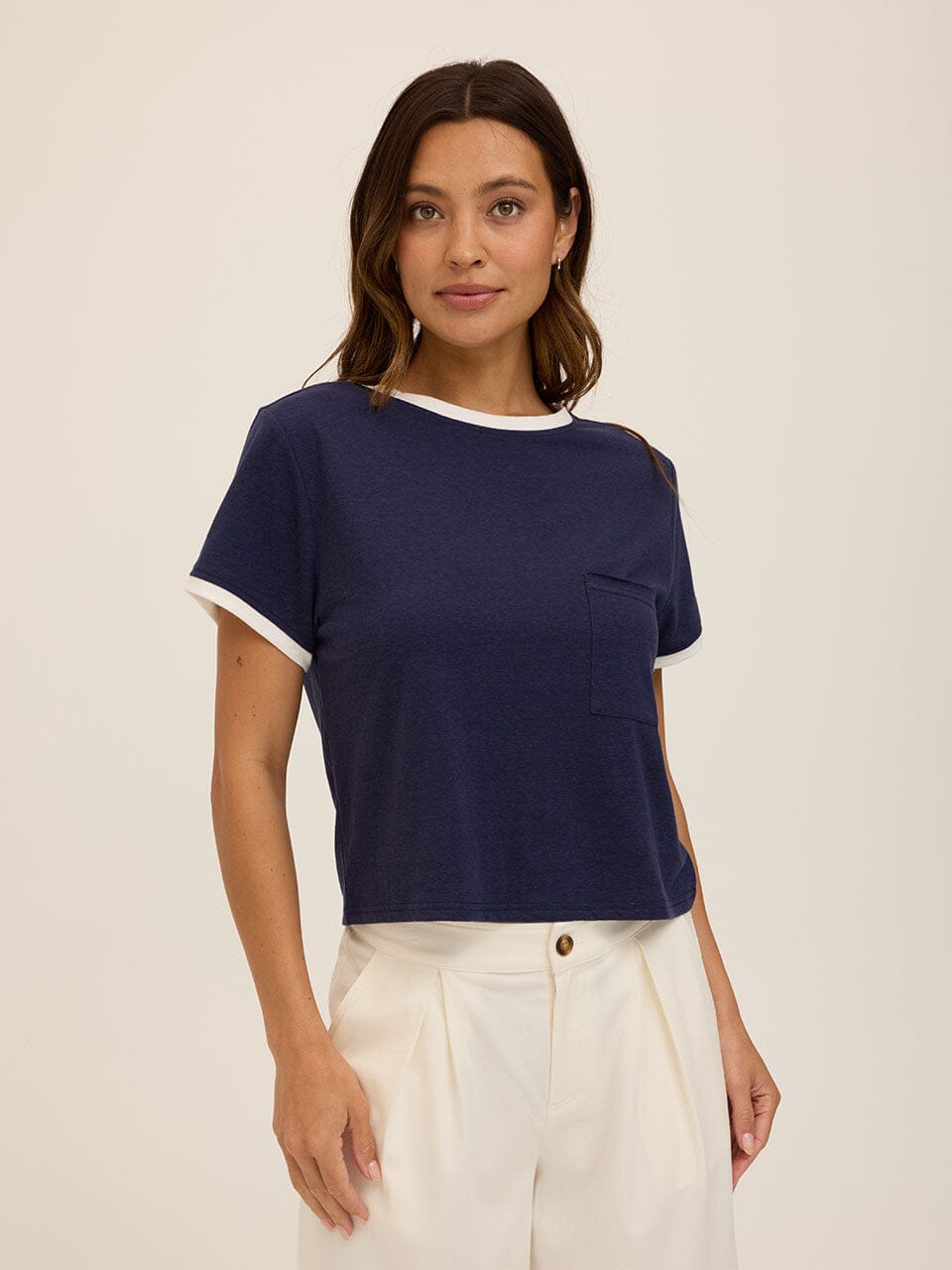 Shelbie Triblend Jersey Pocket Ringer Tee