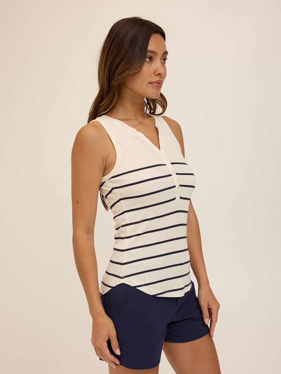 Akia Feather Rib Henley Tank