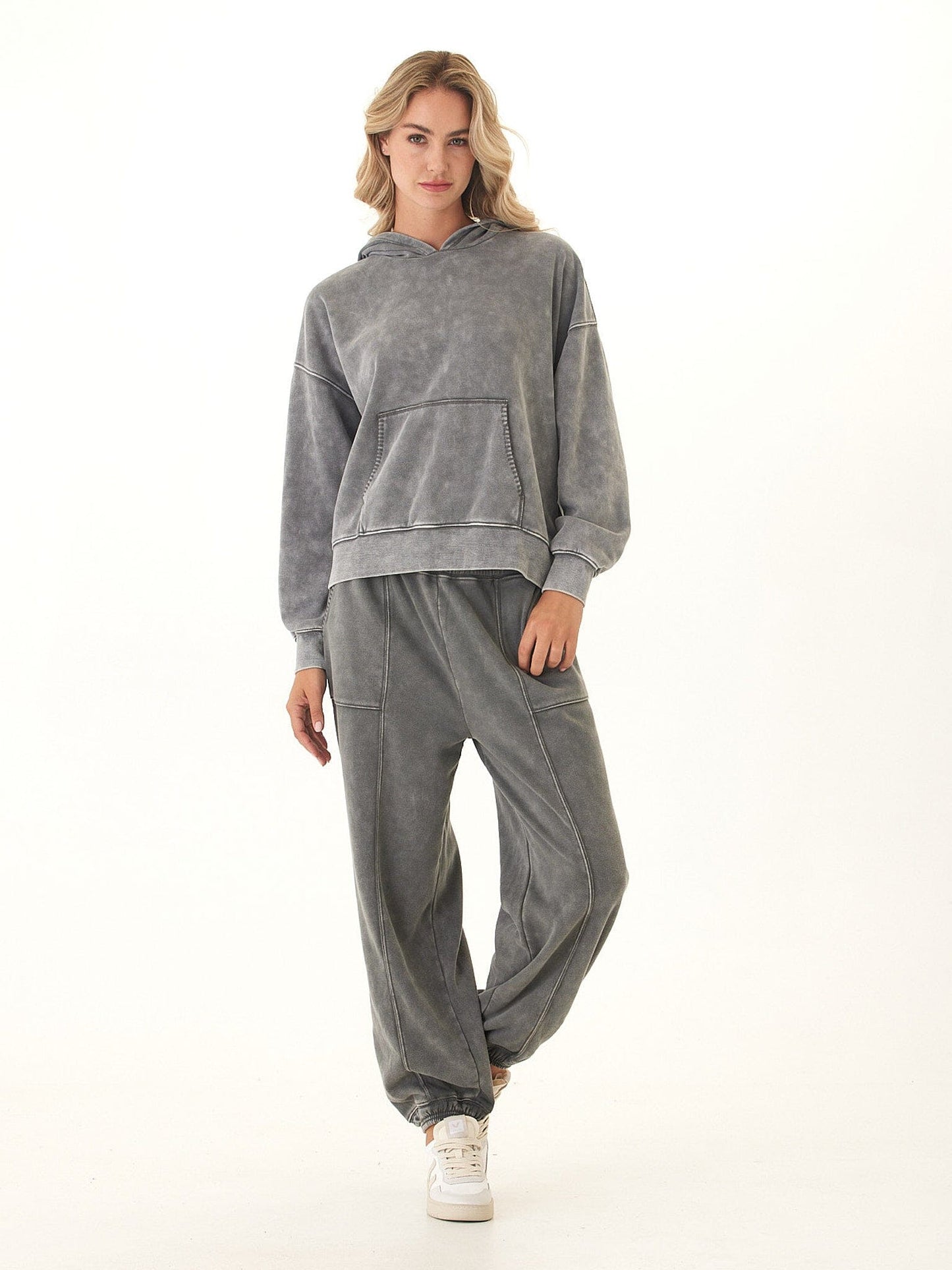 Marcellina Mineral Wash CVC Fleece Pullover Hoodie