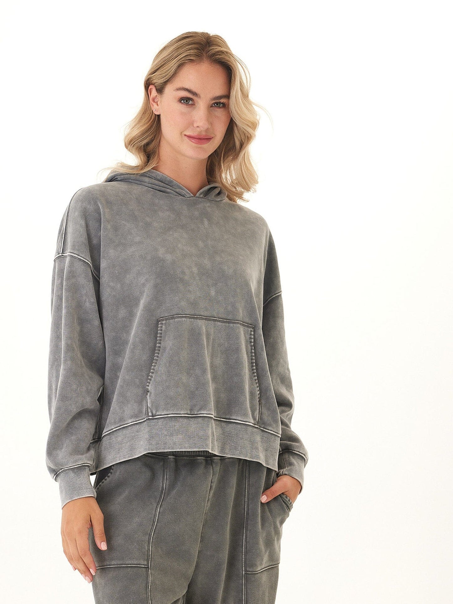 Marcellina Mineral Wash CVC Fleece Pullover Hoodie