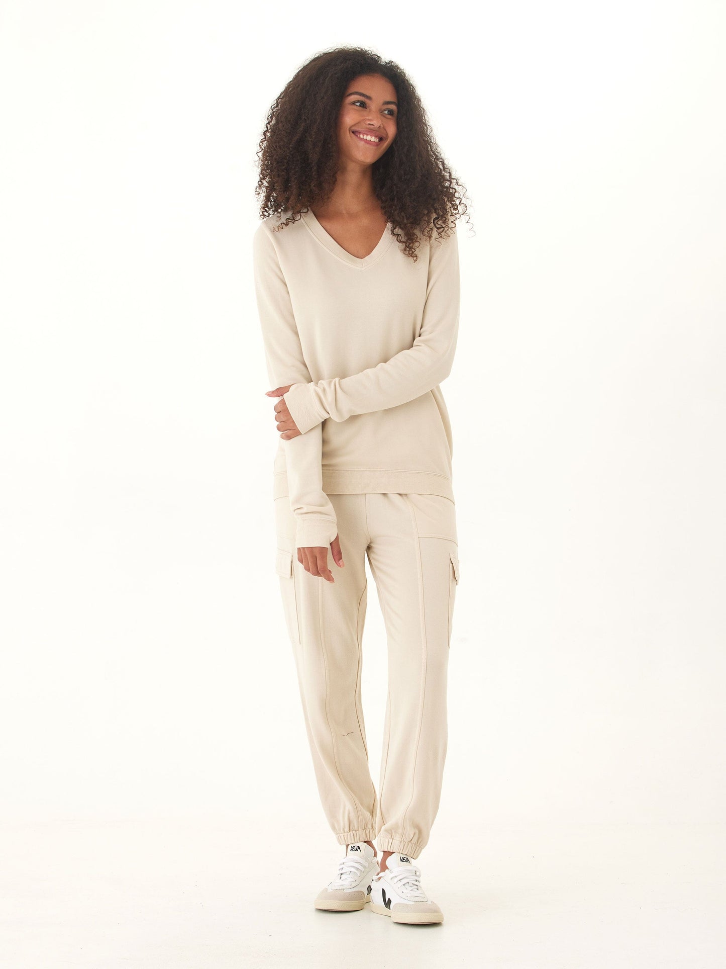 Edwina Feather Fleece V-Neck Sweatshirt