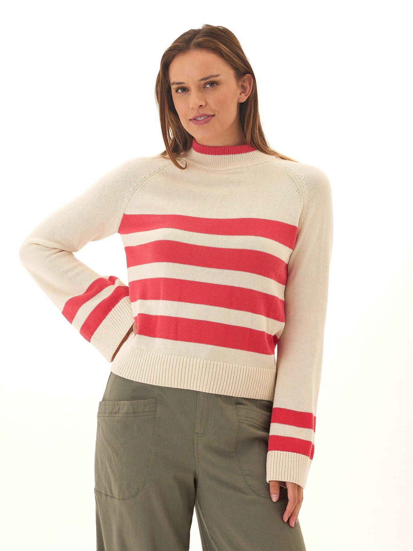 Saundra Striped Cotton Blend Raglan Sweater