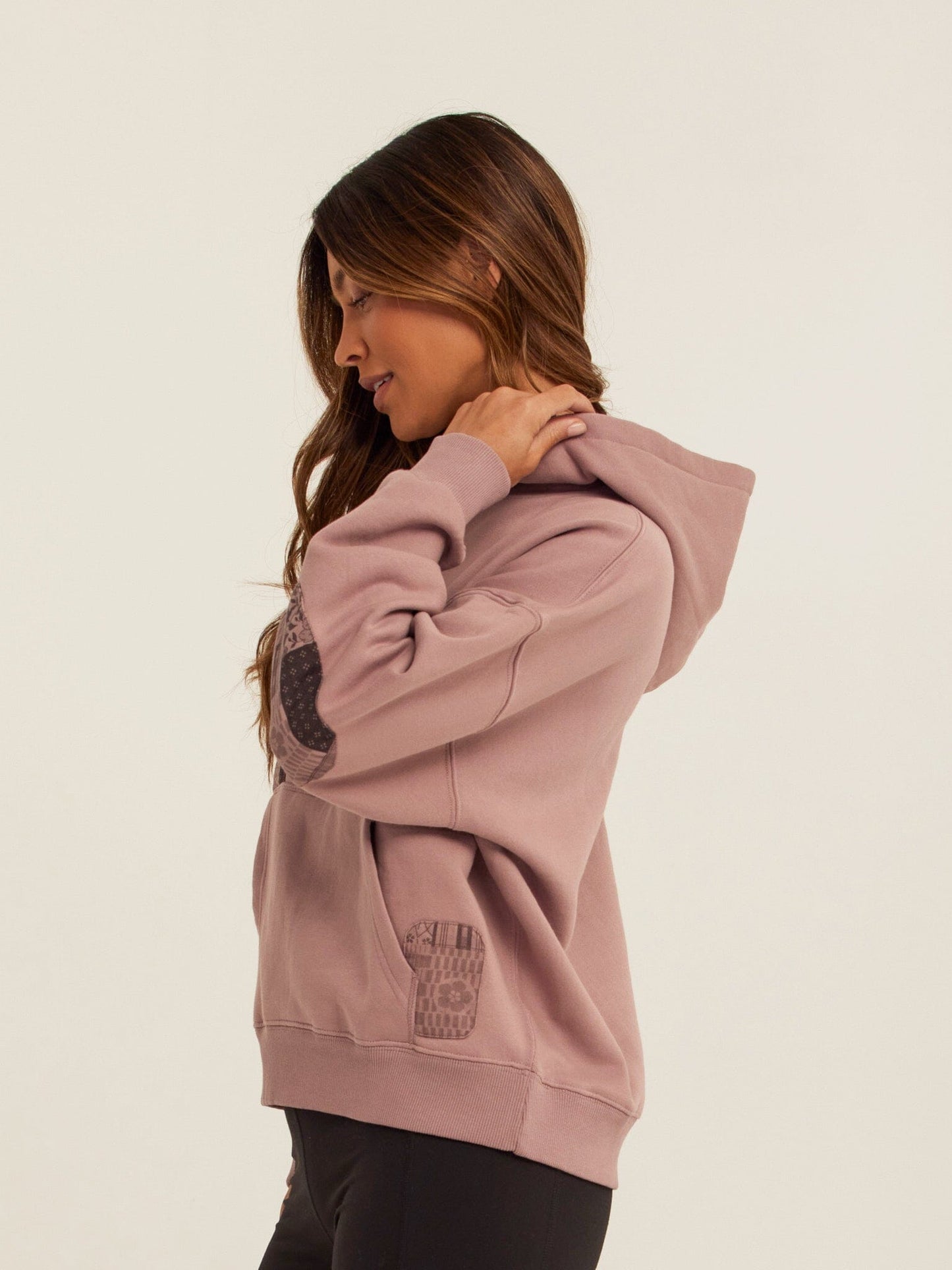Marcellina Vintage Wash Fleece Elbow Patchwork Hoodie