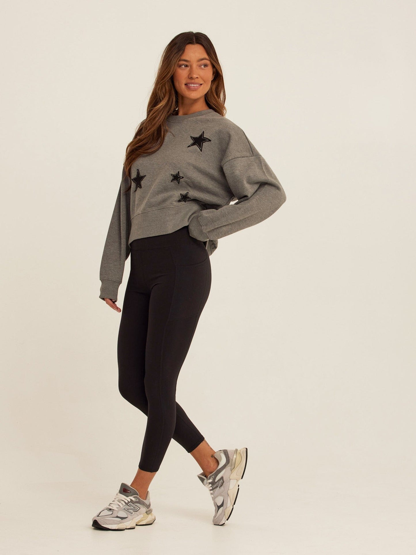 Naia Cotton Blend Terry Patchwork Pullover