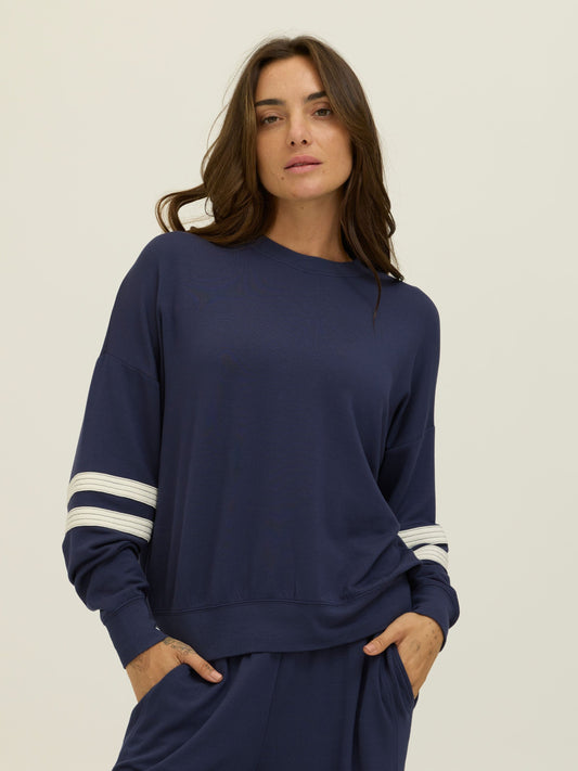 Darya Feather Fleece Colorblock Stripe Detail Pullover