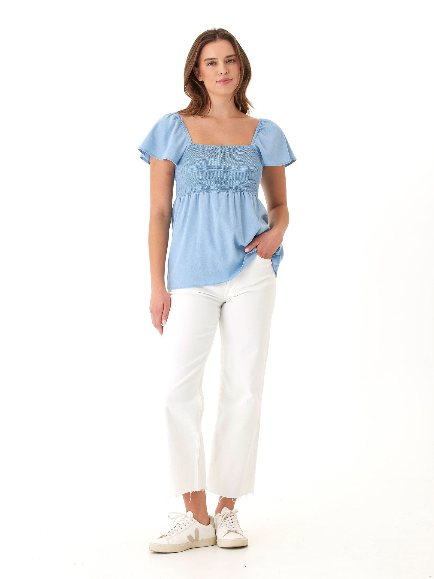 Ramira Stretch Chambray Top