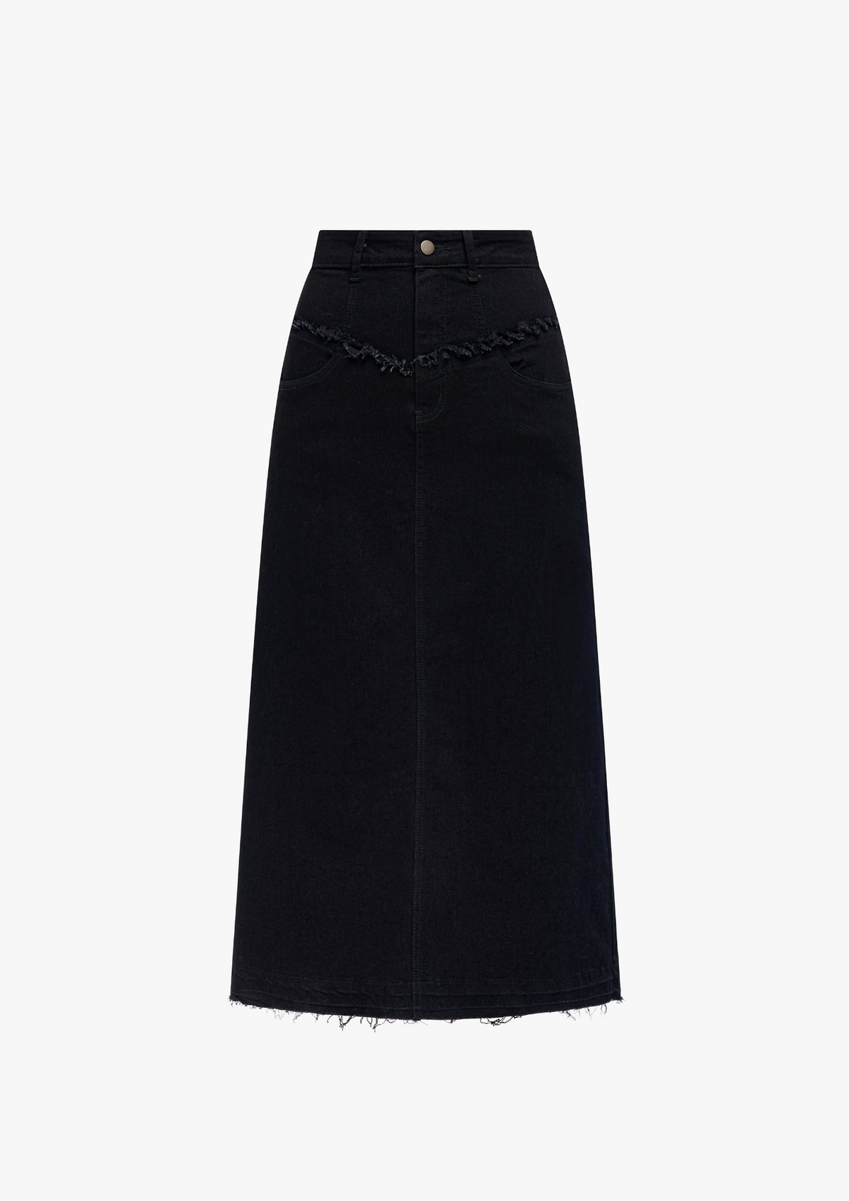 Fray Detail Denim Skirt- Black