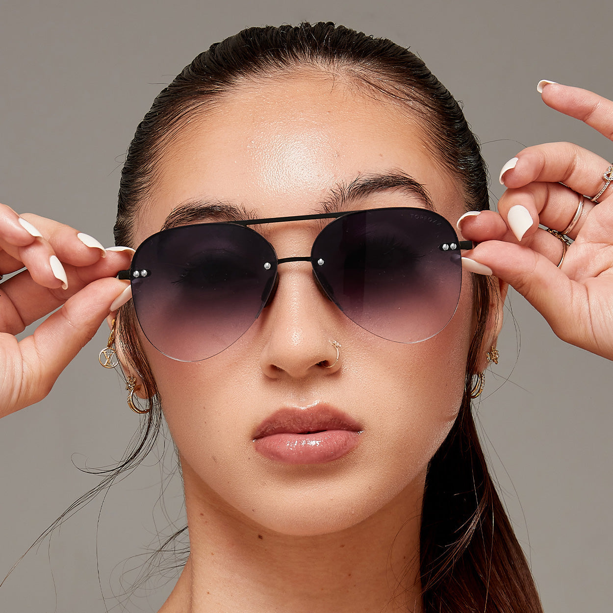 Smaller Megan 2 Faded Black - Tangle Free Aviator Sunglasses