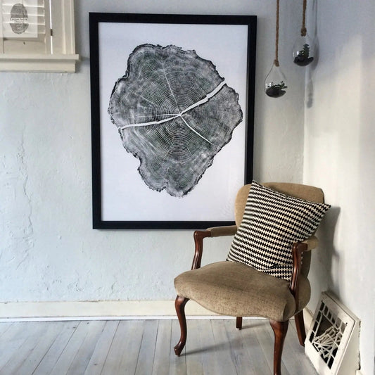 Tree Stump Print, Utah Art, Tree Blocks, Woodcut Print, Forestry, Signed Original, 36x48 inches
