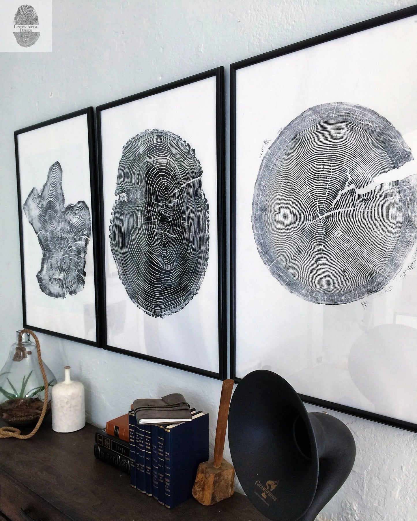 Tree Ring Triptych Wall Art • Set of 3 Panel Tree Stump Prints • Large Tree Ring Print Set • Nature-Inspired Wall Art