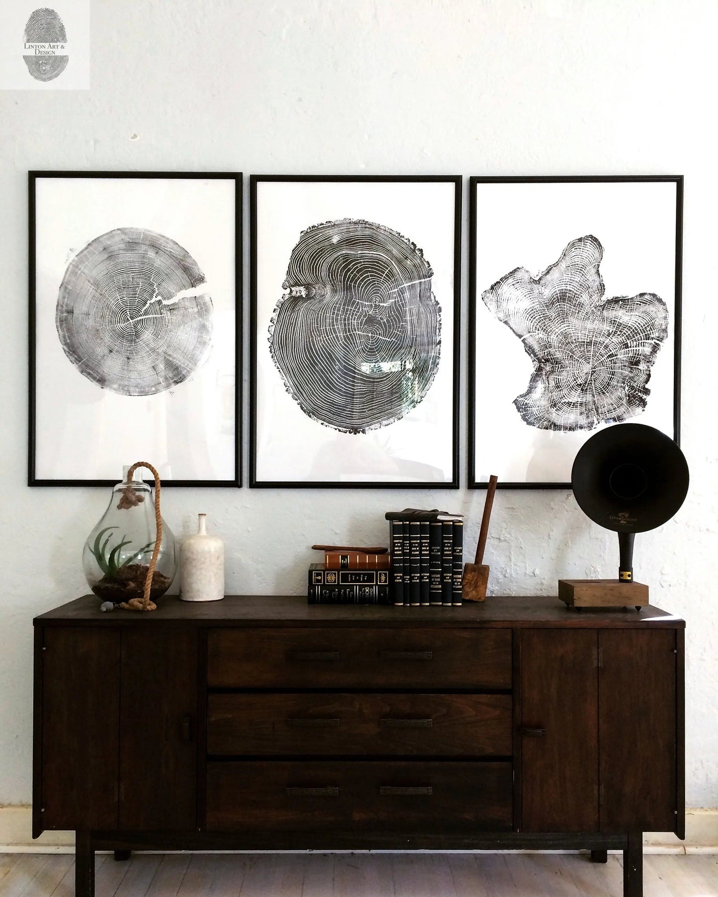 Tree Ring Triptych Wall Art • Set of 3 Panel Tree Stump Prints • Large Tree Ring Print Set • Nature-Inspired Wall Art