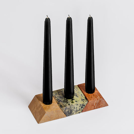Triangle Gemstone puzzle  / 3piece candelabra Serpentine, Soapstone, Jasper