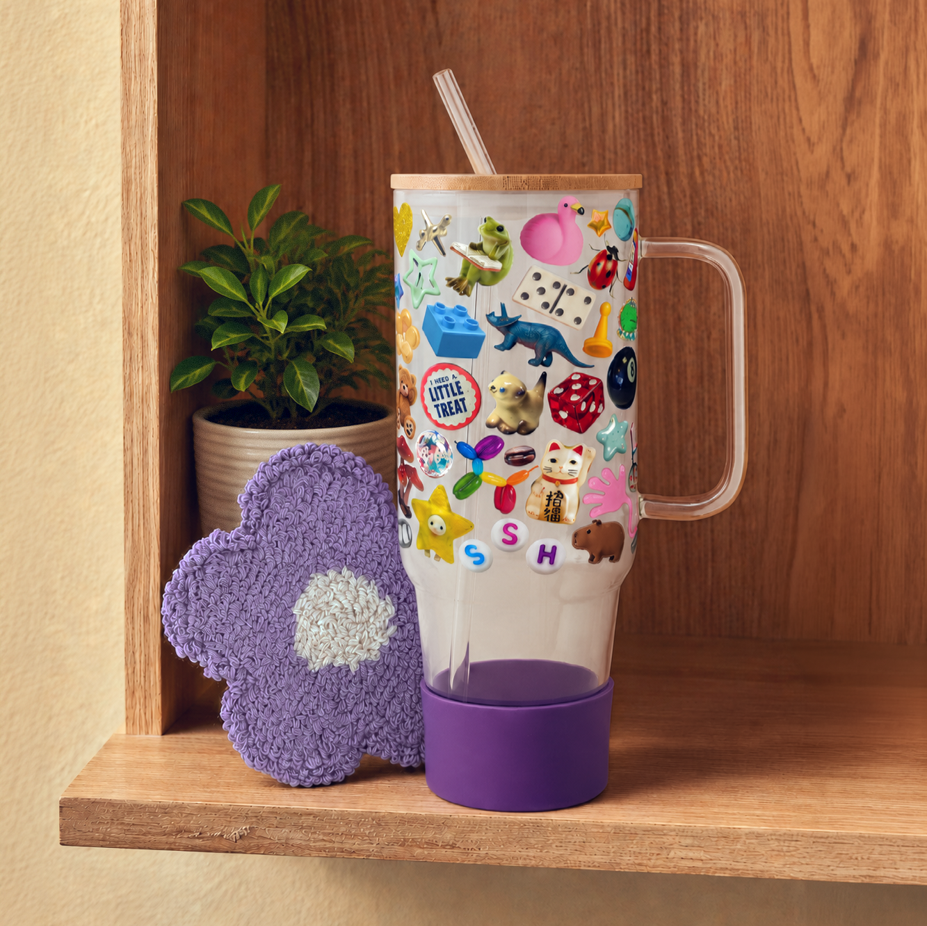 Trinket Core 40oz Tumbler, Purple Boot & Daisy Mug Rug Bundle