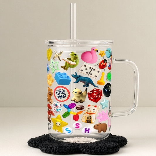 Trinket Core 17oz Glass Mug & Black Daisy Mug Rug Bundle